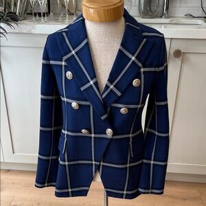 Circolo Navy white and black large plaid Double-Breasted Blazer from Italy